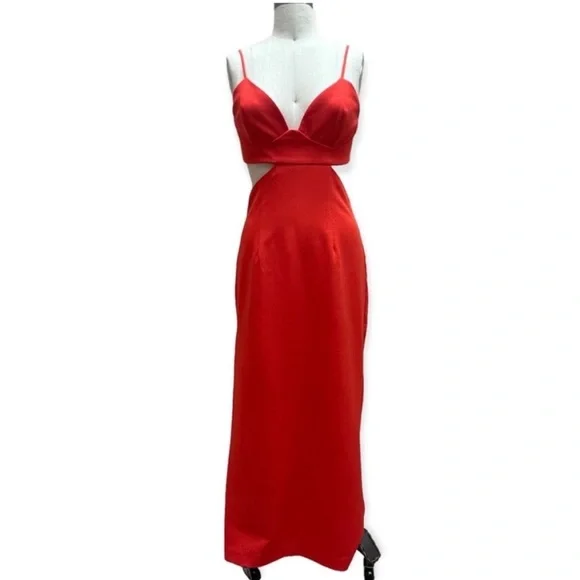 Bardot Cut Out Slit Midi Dress in Orange